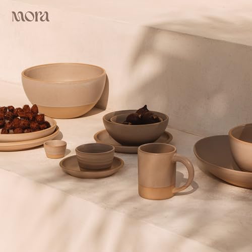 MORA Medium Plates Set of 4, 8.5 inch Ceramic Pottery Salad Plates - Microwave, Oven and Dishwasher Safe - Mushroom - color: Mushroom