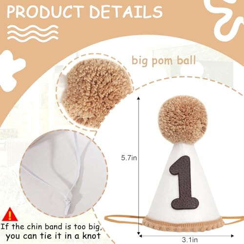 Neutral 1st Birthday Party Hat - Simple First Cone Hat, One Birthday Decoration Photo Props - color: Khaki