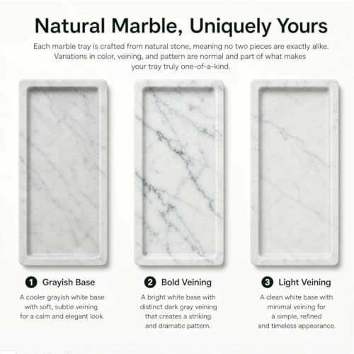 Marble Tray, Stone Bathroom Tray for countertop, Small White Marble Vanity Tray for Perfume, Skincare & Bathroom Accessories