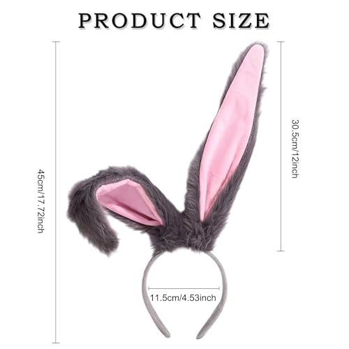 Easter Bunny Ears Plush Headband Cute Rabbit Ears Animal Hair Bands Party Cosplay Headwear for Easter Costume Accessories - color: Grey