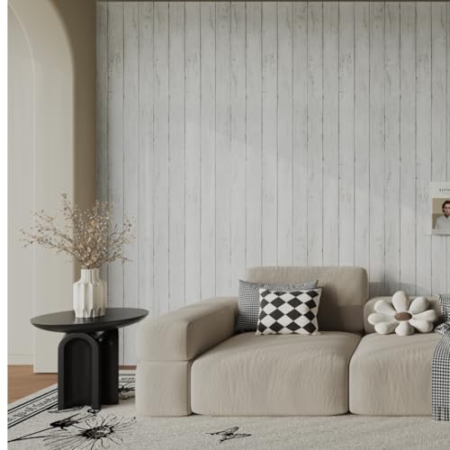 Abyssaly Peel and Stick Wallpaper 17.7" X 118" White Gray Wood Shiplap Contact Paper Self-Adhesive Removable Decorative Wall Covering Vintage Wood Plank Film for Home Decoration - color: White/Gray, size: 17.7" x 118"