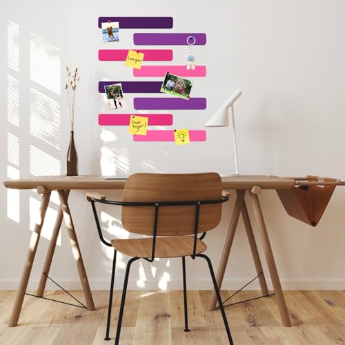 8Pcs Rectangle Felt Cork Board Bar Strips with 35 Pushpins, Self-Adhesive Bulletin Board Strips for Office School Home Wall Decor Stickers Memos Schedules Photos Display -Gradual Purple - color: C- Gradual Purple, size: Rectangle