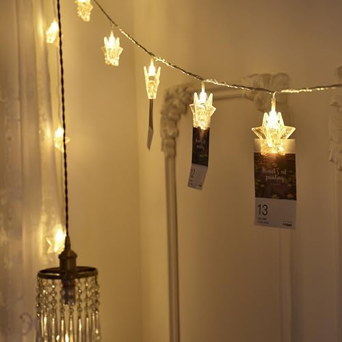 YOLIGHT Stars Photo Clips String Light, 10ft LED Photo Wall Decor Lights with 20 Clips, Battery Operated Star Fairy Lights for Dorm Room Christmas Party Wedding Valentines Day Decoration - style: Shining Star
