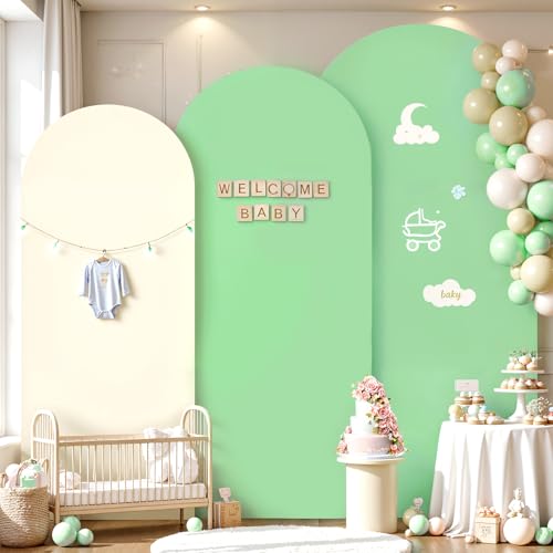 Wedding Arch Cover Stretchy Backdrop Set of 3, Sage Green and Beige Double Color Arch Stand Cover, 6FT, 5FT, 4FT Spandex Fitted Arch Cover for Wedding Baby Shower Party Decoration - color: Beige+Green, size: 6FT,5FT,4FT