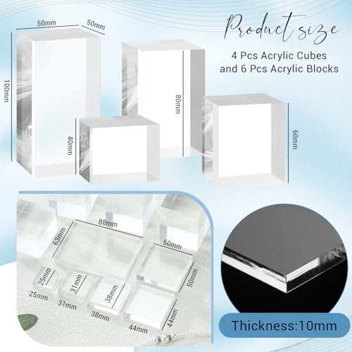 Marsui 10 Pcs Acrylic Cubes for Display Product Photography Props Transparent Acrylic Block Set for Boutique Jewelry Cosmetic Crafts Closet Show(Square, 10 Sizes) - color: Square, size: 10 Sizes