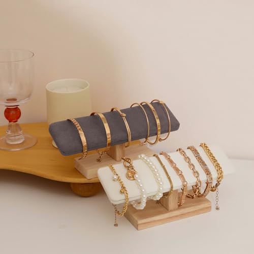 Wooden Watches Display tower Base Watch Necklace Bracelet Organizer Rack Bangle Scrunchie Headband Showcase tower (Dark Grey Suede, Flat single-layer) - color: Flat Suede Dark Gray