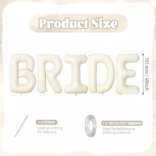 Biapian 40 Inch BRIDE Letter Balloons, Big Cream BRIDE Foil Balloons, 5 Pcs Giant Foil Large Aluminum Balloon Helium for Wedding Bridal Shower Anniversary Engagement Bachelorette Party Decoration - color: Cream Letter-bride