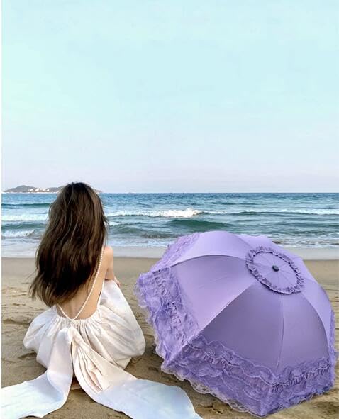 WENDIN Vintage Foldable Lace Parasol Gothic Umbrella rain Anti-uv Protection parasol sunblock umbrella dome Photo Props girls women lace umbrellas - color: Manual Purple-2