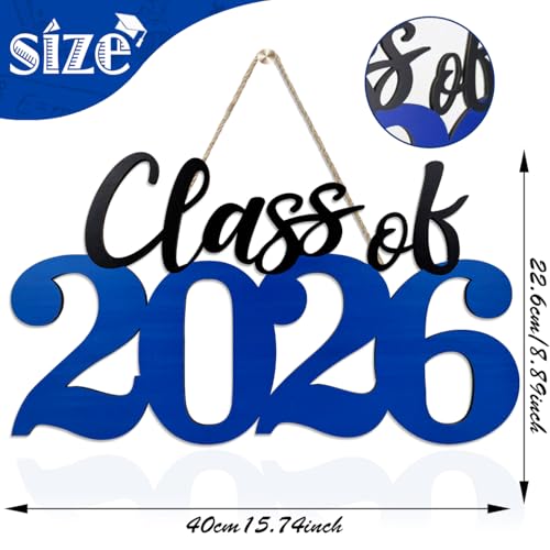 Class of 2026 Wooden Sign Blue Graduation Party Decorations 2026 Graduation Photo Booth Prop for Senior Gradua Party - color: Blue