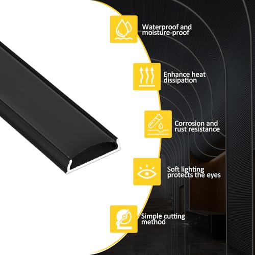 10-Pack Black Bendable LED Aluminum Channel, 3.3ft/1M Flexible Strip Light Housing with Matching Diffuser Cover, Recessed Tracks for 12.5mm Wide Tape Light, Curved Wall, Gaming Room - color: Black Aluminum + Black Cover, size: 3.3FT/10P/#123