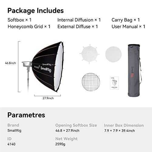 SMALLRIG Parabolic Softbox Quick Release, Parabolic Softbox, Compatible with SmallRig RC 120D/RC 120B/RC 220D/RC220B and Other Bowens Mount Light (47.2inch/120cm) - size: 47.2inch/120cm