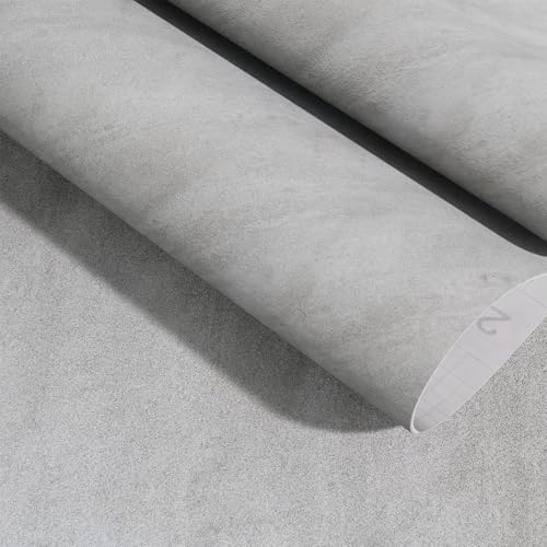 Gray Ash Limewash Wallpaper Peel and Stick 16'' x118'' Light Grey Concrete Contact Paper Self Adhesive Waterproof Wash White Matte Texture Plaster Vinyl for Living Room Kitchen Bathroom Furniture - size: 16" x 118"
