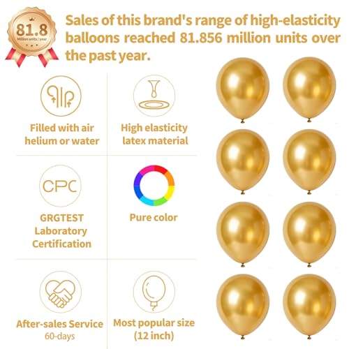 110pcs Metallic Gold Balloons, Metallic Gold Latex Balloons 12 inch, Gold Balloon for Birthday Party Baby Shower Wedding(with 2 Ribbons). - color: A22-gold, size: 12inch(normal)