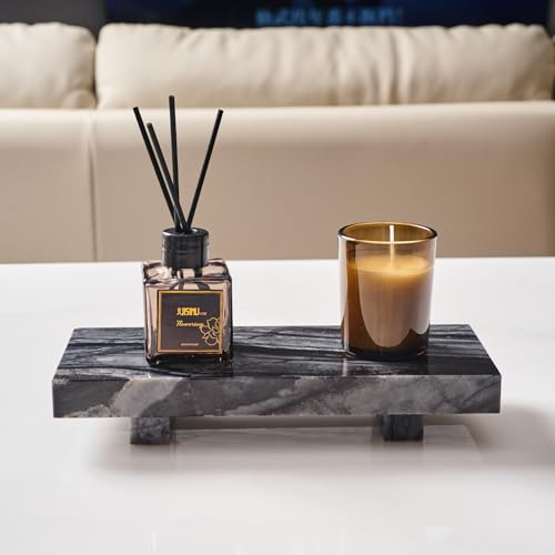 Natural Marble Tray Pedestal Stand, Soap Dispenser Holder, Modern Marble Riser for Decor Display, Soap Pedestal for Bathroom, Kitchen, Home Decor - color: Black Wood