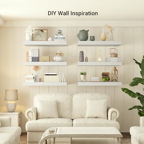 Heimlove 12" Deep Floating Shelves, 36 x 12 Inch Wall Mounted Long Floating Shelf with Invisible Brackets, for Home Decor, Bedroom, Kitchen, Living Room, Bathroom - 1 Pack, White - color: White, size: 36"W x 12"D x 2"H, Set of 1
