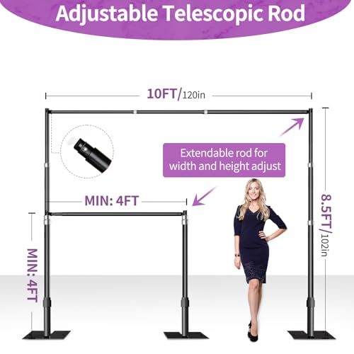 8.5x10 Pipe and Drape Stand Kit, Heavy Duty Backdrop Stand Adjustable, Sturdy Back Drop Decoration Frame with Flat Base for Parties, Flower Wall, Wedding, Event,Trade Shows,Photo Shoot-Black - color: Black, size: 8.5ftx10ft