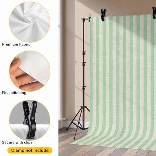 Simple White Striped Backdrop for Photography, Green Stripes Vintage Linen Photo Backdrop Portrait Background Party Banner Photo Backgrounds for Studio Booth Props, 8x6ft - color: Auqamarin Beige, size: 8x6FT