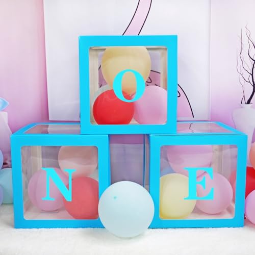 Blue One Boxes for 1st Birthday, One Balloon Box With 20 Balloons, Baby Girl 1 Year Old Gifts, 1st Birthday Party Decorations Boy, Anniversary Photoshoot Props Backdrop. (Blue) - color: Blue