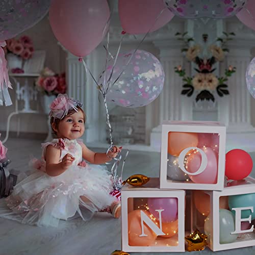 First Birthday Decorations For Boy Or Girl, 3 Pcs ONE Balloon Boxes For 1st Birthday, Baby Clear Blocks Party Decor With ONE Letters For Photoshoot Props, Cake Smash Backdrop