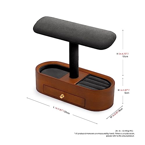 Oirlv Solid Wood Watch Stand with Drawer T-bar Watch Holder Organizer for Men and Women Showcase Bracelet Bangle Jewelry Display Stand Rings Earrings Necklace Storage(Drawer,Grey) - color: Grey, size: Option 2 with drawer