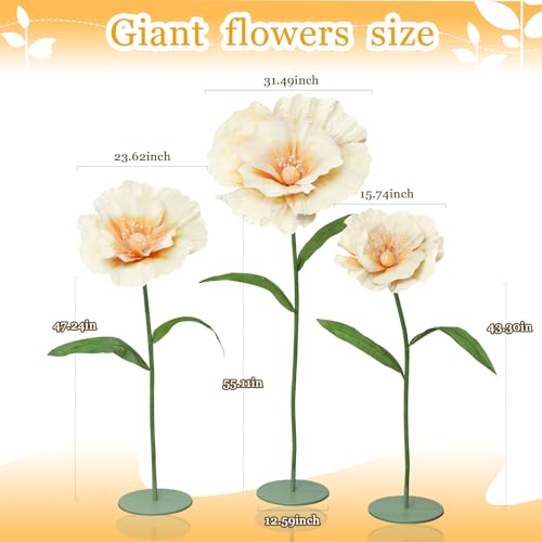 Giant Fake Flowers 5.77FT Spring Champagne Large Paper Flowers 3D Artificial Floral Wedding Decorations for Birthday Party Outdoor Banquet Event Home Backdrop Decor - color: Champagne