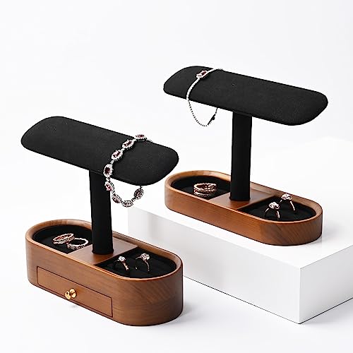 Oirlv Solid Wood Watch Stand T-bar Watch Holder Organizer for Men and Women Showcase Bracelet Bangle Jewelry Display Stand Rings Earrings Necklace Storage(Black) - color: Black, size: Option 1 regular