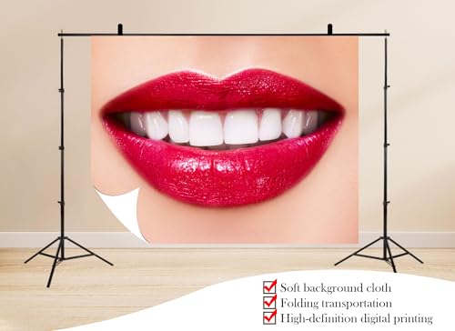 5x5ft Bright Red Lips with White Teeth Backdrop Dental Beauty Close Up Scene Photo Background Tapestry for Cosmetic Dentistry Event Beauty Brand Photography Decorations Studio Props - size: 5X5ft