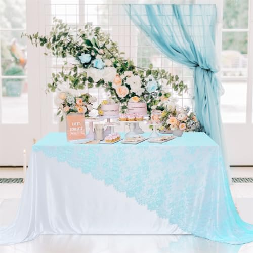 B-COOL Lace Tablecloth 5 Pack Blue Wedding Tablecloths 60 x 120 Inch Rustic Table Overlay Sheer Table Cloths for Vintage Party Floral Bridal Shower Decorations - color: Blue, size: 60" x 120" (5 Pieces Rectangle)