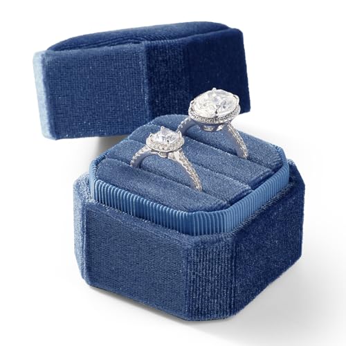 3 Slots Ring Box Velvet Ring Gift Box Wedding Day For Proposal, Engagement, Wedding, Mother's Day, Valentine's Day (Blue) - color: Blue