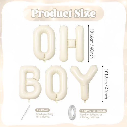 40 Inch Beige Oh Boy Balloons, Large Cream White OH BOY Balloon Letters, Neutral Ivory Sand White Big Alphabet Banner Sign Balloon for Boys Birthday Baby Shower Gender Reveal Party Decorations - color: Cream Letter-oh Boy