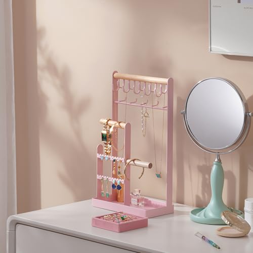 ProCase Cute Jewelry Stand, Aesthetic Jewelry Organizer for Dresser Vanity, Jewelry Holder Display for Necklaces Earrings, Gifts for Teen Girls Women, Bedroom Dorm Decor -Large, Pink - color: Pink, size: 13.4" Height