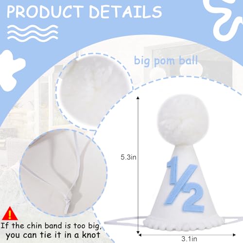 White 1/2 Birthday Hat - Half Birthday Decorations,White Hat with Pink or Blue Number,Sweet 6 Months Party Headwear - color: Blue 1/2 Hat