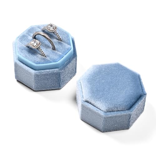 3 Slots Ring Box Velvet Ring Gift Box Wedding Day For Proposal, Engagement, Wedding, Mother's Day, Valentine's Day (Light Blue) - color: Light Blue