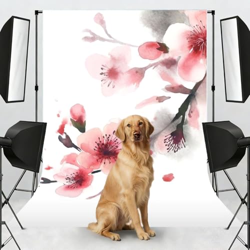 Asian Watercolor Pink Cherry Florals Backdrop Background for Photography 5x7ft Photobooth Professional Photo Backdrop Curtains Video Photography Studio Photo Backgrounds Banner BoothScreen Parties - color: Asian Watercolor Pink Cherry Florals