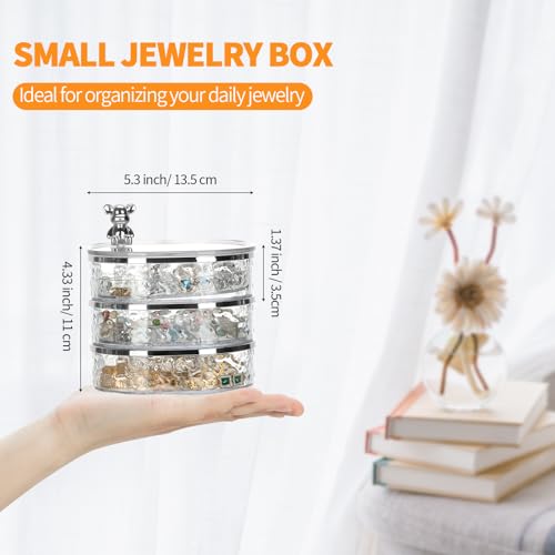 LETURE 3-Layers Rotatable Jewelry Organizer Storage Box, Clear Ripple Jewelry Holder Case for Ring Earring Necklaces Bracelets Makeup Hair Accessories, Small Rotating Jewelry Tray for Women (Clear) - color: Clear