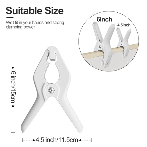 EMART 6 Pack Heavy Duty Spring Clamps, 6 inch Plastic Photo Booth Backdrop Clips Clamps for Backdrop Stand, Photography Studio, Photoshoot, Woodworking, Balloon Arch, Crafts, Pool Cover-White - color: White, size: 6 inch