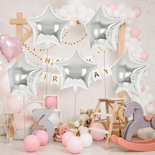 20 Pcs Star Balloons,18 Inch Silver Star Foil Balloons,Stars Shaped Balloon Mylar Helium Balloon for Birthday Party Anniversary Wedding Baby Shower Decorations (Silver) - color: 18inch-silver