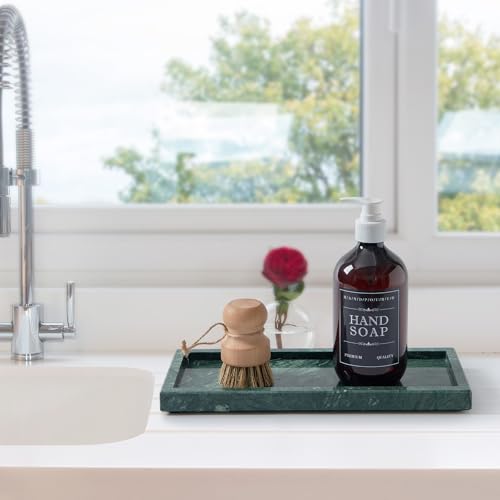 Natural Marble Vanity Tray, Luxury Stone Organizer for Bathroom & Kitchen Counter | Holds Soap Dispenser, Jewelry, Perfume | Non-Resin, Non-Ceramic Décor - color: Green, size: 11.8" x 5.1" x 0.8"