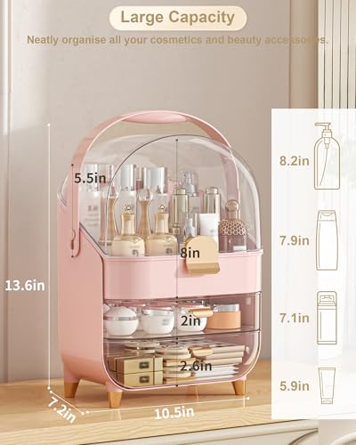 Makeup Organizer Countertop, Skincare Holder Bathroom Counter Organizer, Storage Box Cosmetic Display Cases, Teen Girl Gifts Make up Organizers for Vanity, Dresser (Pink) - color: Pink