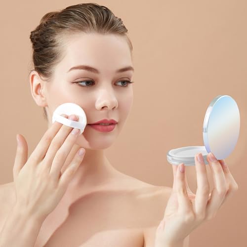 2-Pack Refillable Loose Powder Container with Puff & Mirror - 0.17 oz Travel Portable Empty Makeup Compact with Mesh for Women Girls, Iridescent Silver - color: Iridescent Silver