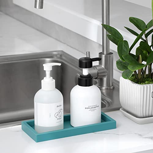 Small Silicone Bathroom Vanity Tray Rectangle Soap and Sponge Holder Kitchen Sink Organizer for Scrubber, Lotion Bottles, Perfume, Jewelry, Candle, Key Trinket Ring, Turquoise - color: Turquoise, size: 7.9" x 4.0"