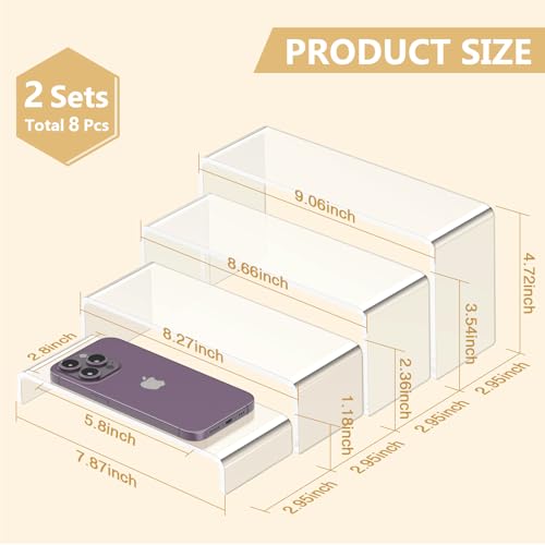 8 Pcs Large Acrylic Display Risers (7" L~9" L), Sturdy Rectangular Dessert Stands, Perfume Shelf Organizer, Clear Riser Stands, Display Shelves for Cupcake, Perfume, Figure, Collection, Decoration.