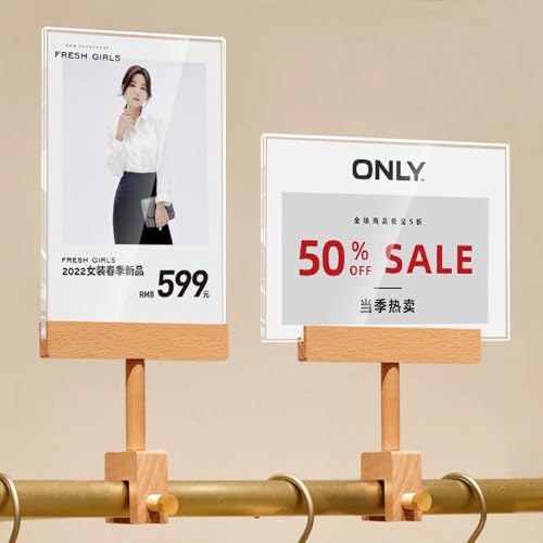 Acrylic Sign Holder with Clamp Double Head Display with Acrylic Frame Sign Holder Price Tag Clip for Clothing Stores (Horizontal A5 210×148mm/8.27×5.83inches) - size: Horizontal A5 210×148mm/8.27×5.83inches