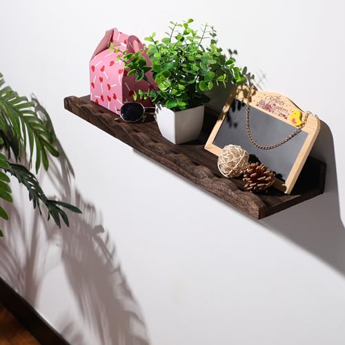 Suzile 2 Pcs Scalloped Shelves Wall Floating Shelves Set for Room, Bathroom, Bedroom, Cute Room Decor Aesthetic and Books, Toys, Photo Frames Storage(23",Carbonized Brown) - color: Carbonized Brown, size: 23"