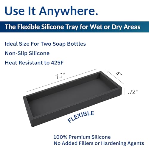 Spacewiser Countertop and Vanity Tray – Small 7.7” Silicone Tray, Soap Dispenser Trays, Bathroom Trays, Kitchen Soap Holder Sink Organizer Counter Caddy for Soaps Bottle Keys, Sponge Holder Dish Black - color: Black, size: Small 7.7”