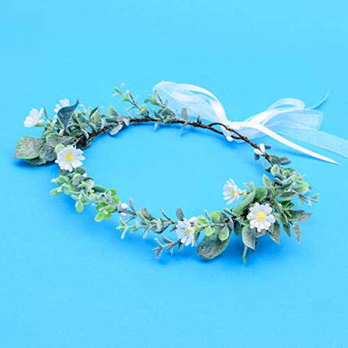 Greenery Leaf Crown Rustic Wedding Headpiece Bridal Headband Photo Prop - color: Daisy White