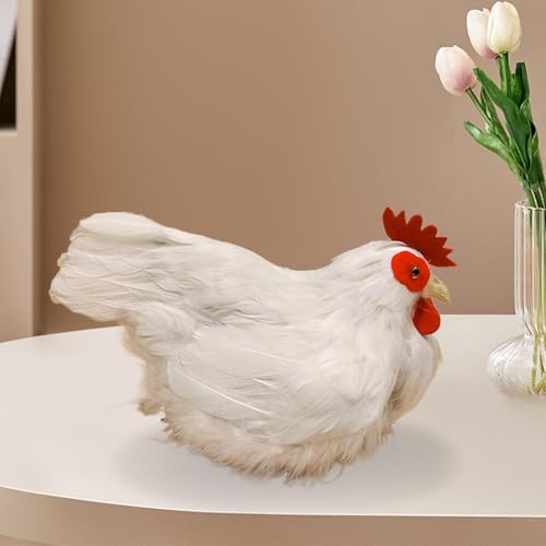 7.09" Realistic Hen Model Garden Statue, Chicken Simulation Model Lifelike Figurine Teaching Props, Rustic White Hen Sculpture for Landscape Yard Patio Porch Home Decor