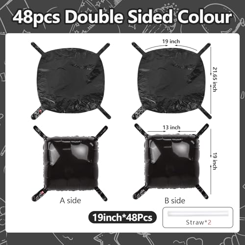 NISOCY 48PCS Black Square Foil Balloons Wall Backdrop Metallic Double Sided Black Balloon Tunnel Arch Kit for New Year Birthday Baby Shower Graduation Party Decorations - color: A04 - Black, size: 48PCS