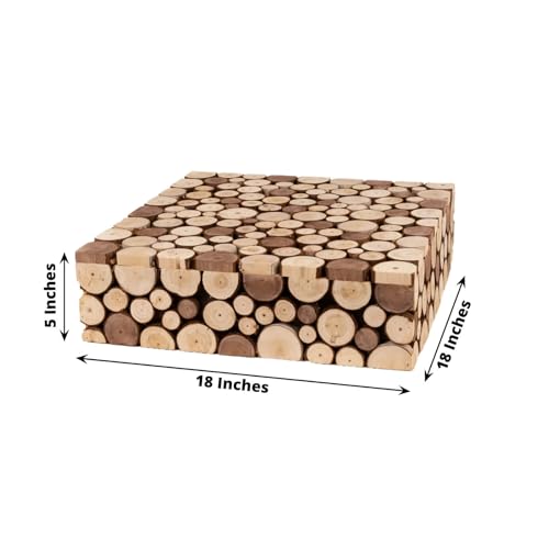 Efavormart 18x18 inch Natural Wooden Slices Square Cake Stand, Rustic Farmhouse Dessert Pedestal Riser with Hollow Bottom for Multi-Tiered Cakes and Staging - size: 18"
