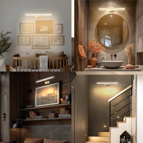 Picture Light, 16 inches Art Light, Picture Light Battery Operated,3CCT Picture Lights for Wall,Battery Operated Wall Lights,Gallery Light for Wall,Photo,Library (Plating Brass Gold) - color: Plating Brass, size: 16inches